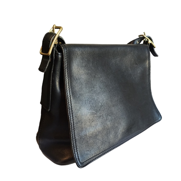 Vintage Coach Black Leather Studio Flap Shoulder Bag #9828